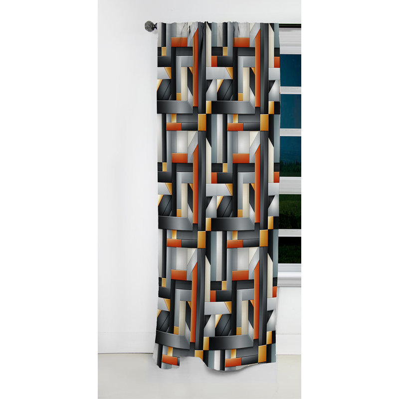 Motif géométrique orange et gris - Rideau occultant géométrique abstrait - 1 panneau, L 52 po x L 90 po