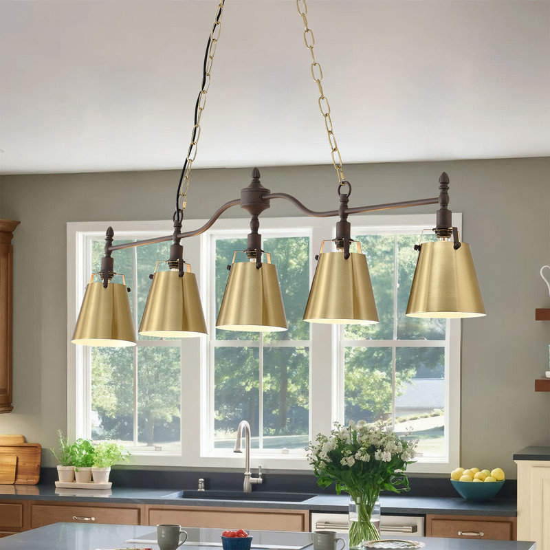 Luminaire suspendu linéaire 5 lumières pour îlot de cuisine avec abat-jour en métal, H 13,11 po x l 47,24 po x P 4,43 po