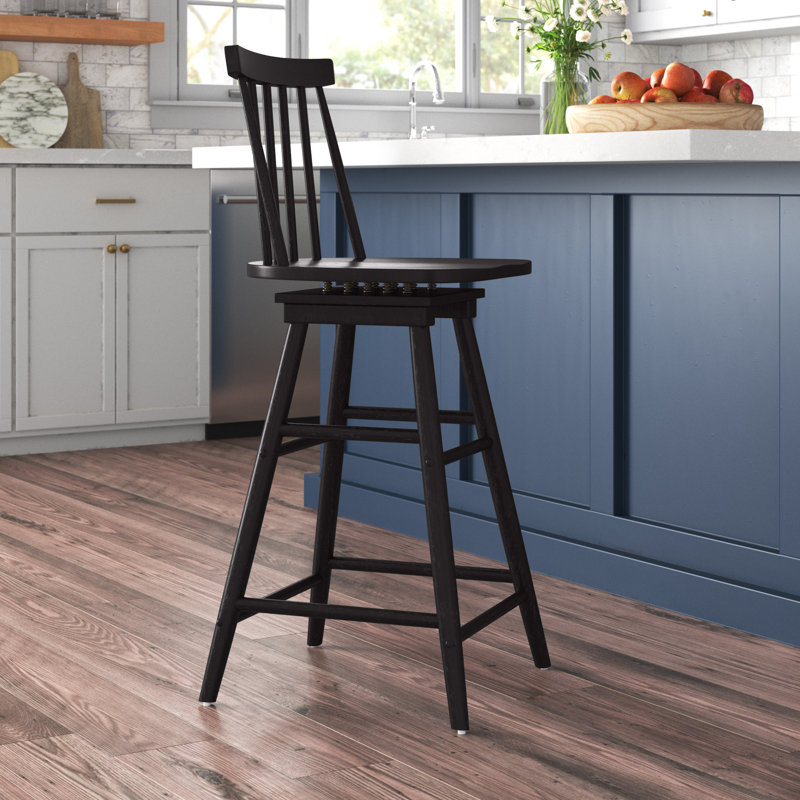 Abdoulaziz Swivel Solid Wood Counter Stool, Black