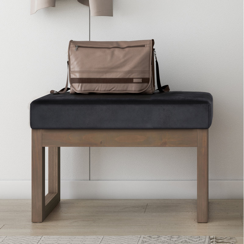 Milltown Distressed Black Faux Leather Contemporary Footstool Ottoman