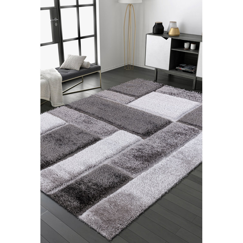 Geometric Shaggy Area Rug, Rectangle 203 x 381 cm
