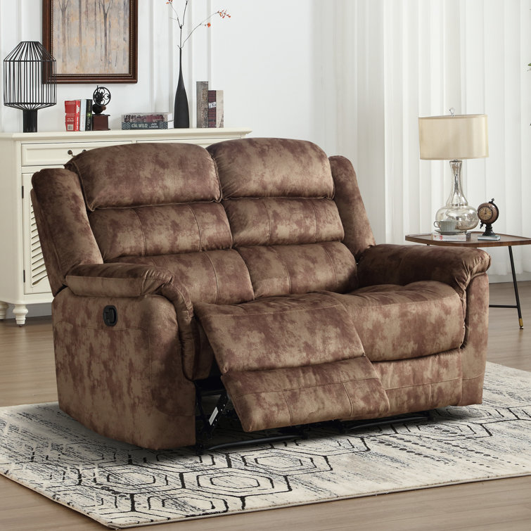 Natane 63.8" Wide Contemporary Super Soft Brown Microfiber Manual Reclining Loveseat Sofa with Pillow Top Arms