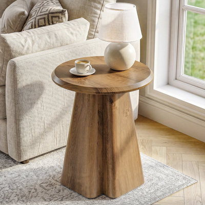 2pcs Modern Round End Table With Fluted Pedestal Base, Wooden Side Table For Living Room, Small Spaces