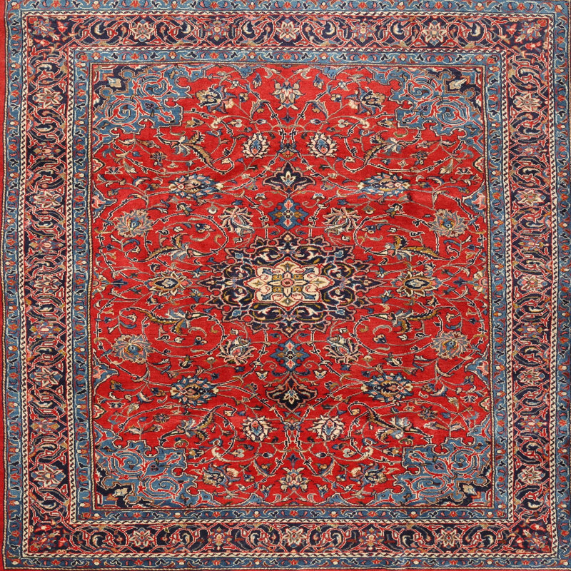 Tapis traditionnel rouge / brun Fyllia, Carré 8 pi
