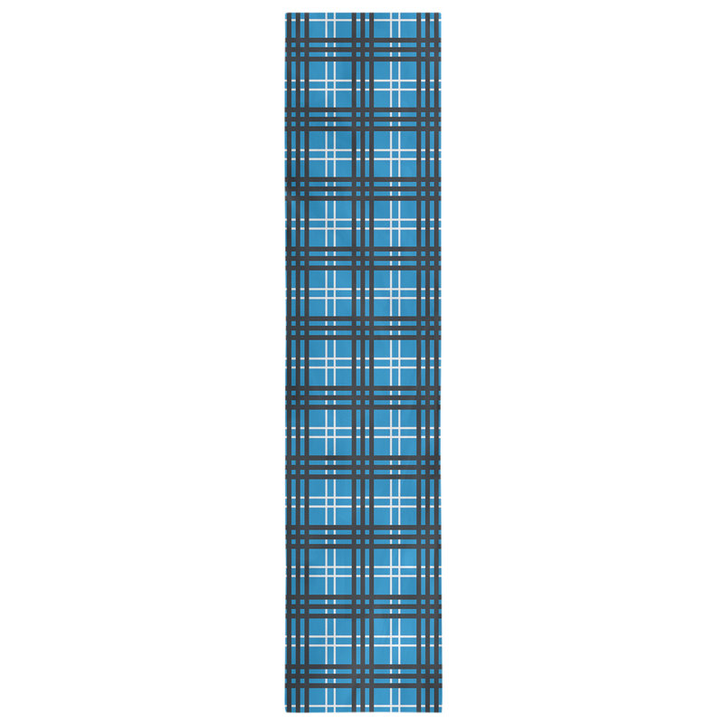 Paid Polyester Table Runner, 90" L x 16" W, Carolina Blue/White/Black