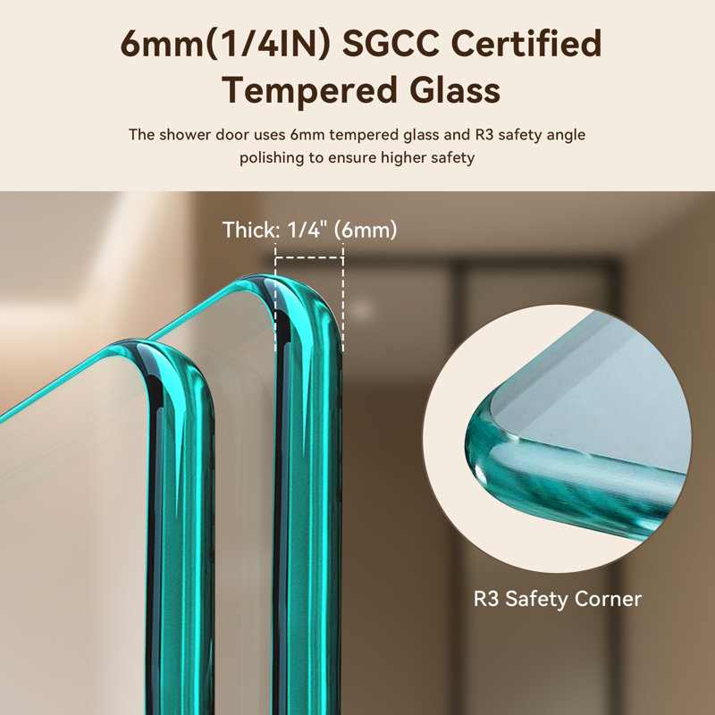 34"W X 58"H Frameless Folding Pivot Bathtub Door, 1/4" (6Mm) Tempered Glass With Safety Corners, 90° Folding Design, Waterproof Strips, Reversible Installation, Easy-Clean Surface,Chrome Finish