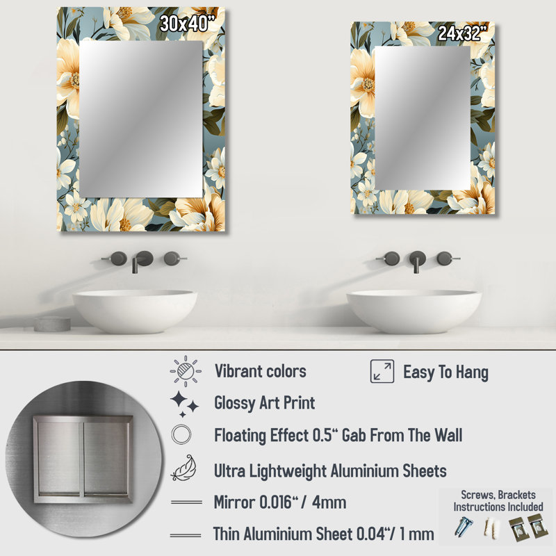 «Arrilla Boho Victorian Fusion Victorian Motif», miroir décoratif floral, 32 po x 24 po