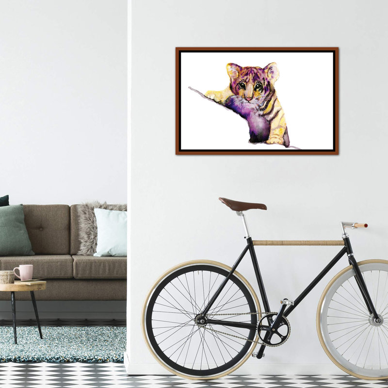 Art little tiger, H 18 po x l 26 po x P 1,5 po, Toile avec cadre en bois brun