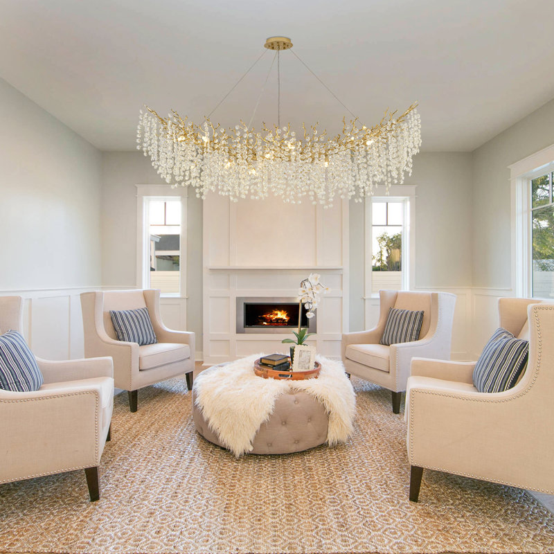 Tree Branch Snow Crystal Chandelier Lighting 63"L, Gold/White