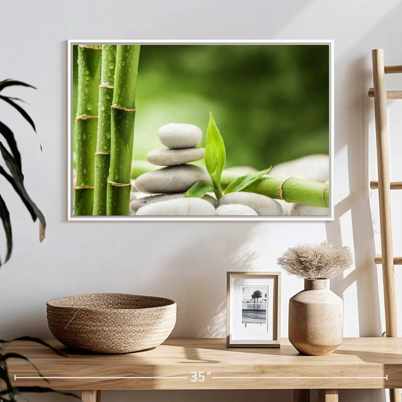 Pierres et bambou, Cadre flottant blanc, 25 po x 17 po