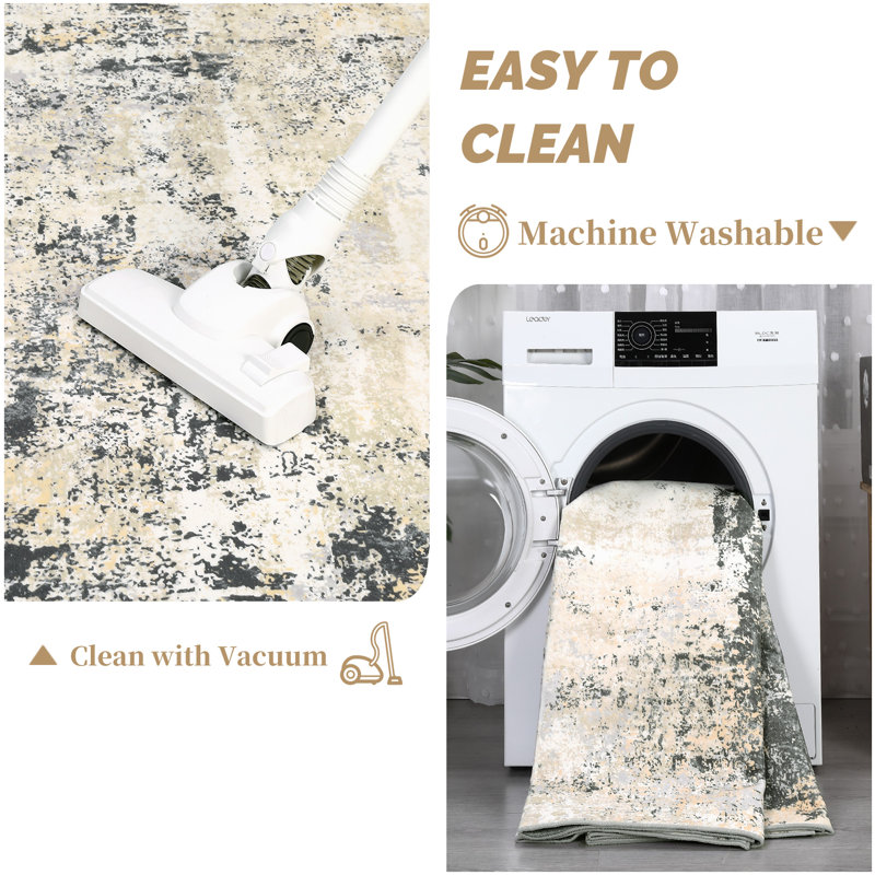 Modern Abstract Gray and Beige Wool Blend 4' x 6' Area Rug