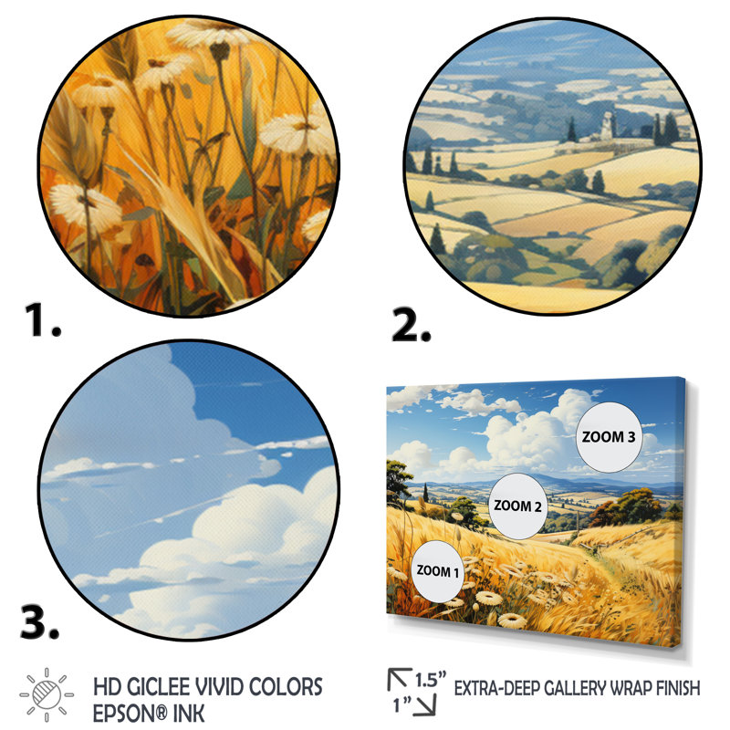 Birdell " Countryside Wheat And Sky III ", H 16 po x l 32 po x P 1 po, Cadre flottant noir