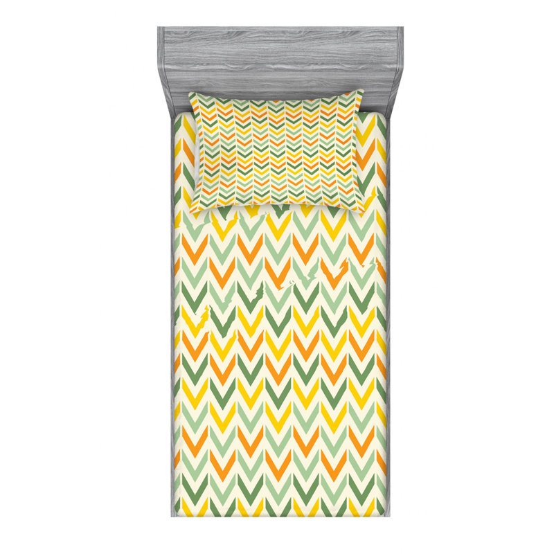 Microfiber Chevron Sheet Set, Twin Sheet Set with Fitted Sheet, Yellow/Green/Orange Chevron