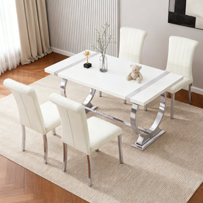 Modern 5-Piece 60"W Rectangular Dining Tabel Set for Kitchen Dining Room