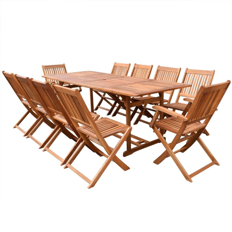 Van Nuys 10 - Person Acacia Wood Patio Dining Set with Rectangular Table