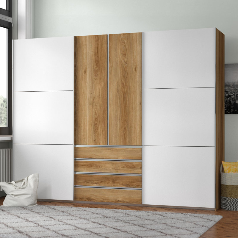 Advait 4 Door Manufactured Wood Wardrobe, White/Brown