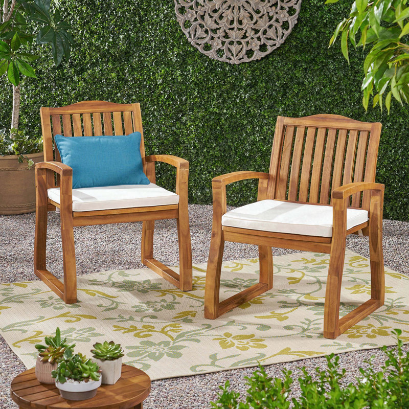Acacia Wood Dining Chairs with Cushions, Set of 2