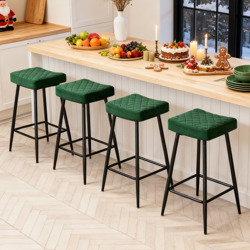 Upholstered Velvet 70cm Height Counter Stool , Green