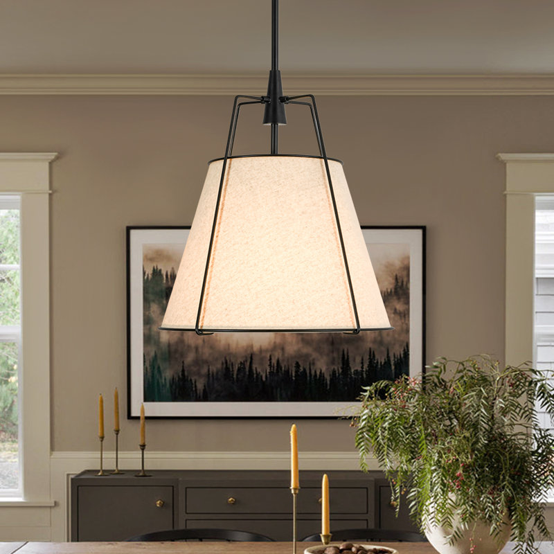 Luminaire suspendu fuselé en lin 4 lumières Nyjel, H 16,9 po x l 15 po x P 15 po, Beige, Noir