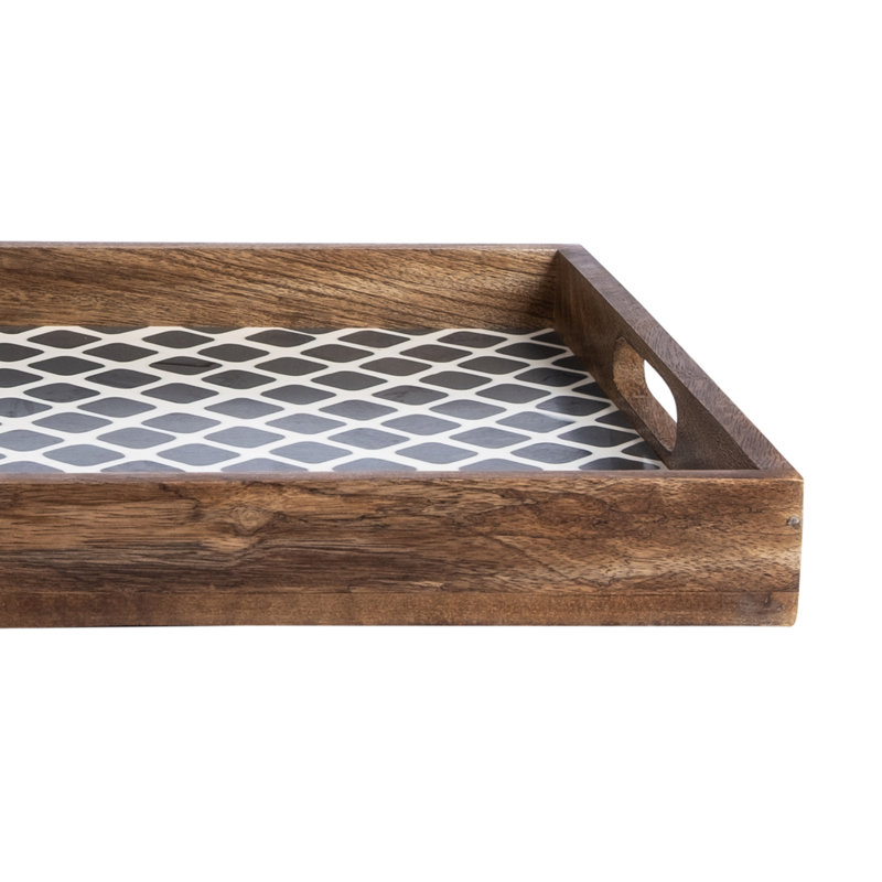 Ahsan Solid Wood Tray, White/Black