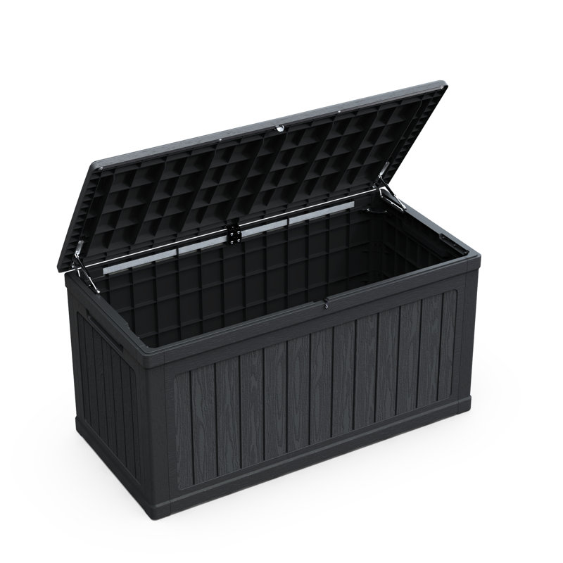 Xxl Deck Storage Box With 230 Gallon Capacity, Waterproof Resin In Black, Lockable, Ideal For Storing Patio Cushions, Garden Tools And Pool Supplies, Double - Wall Structure Durability, Easy Lift