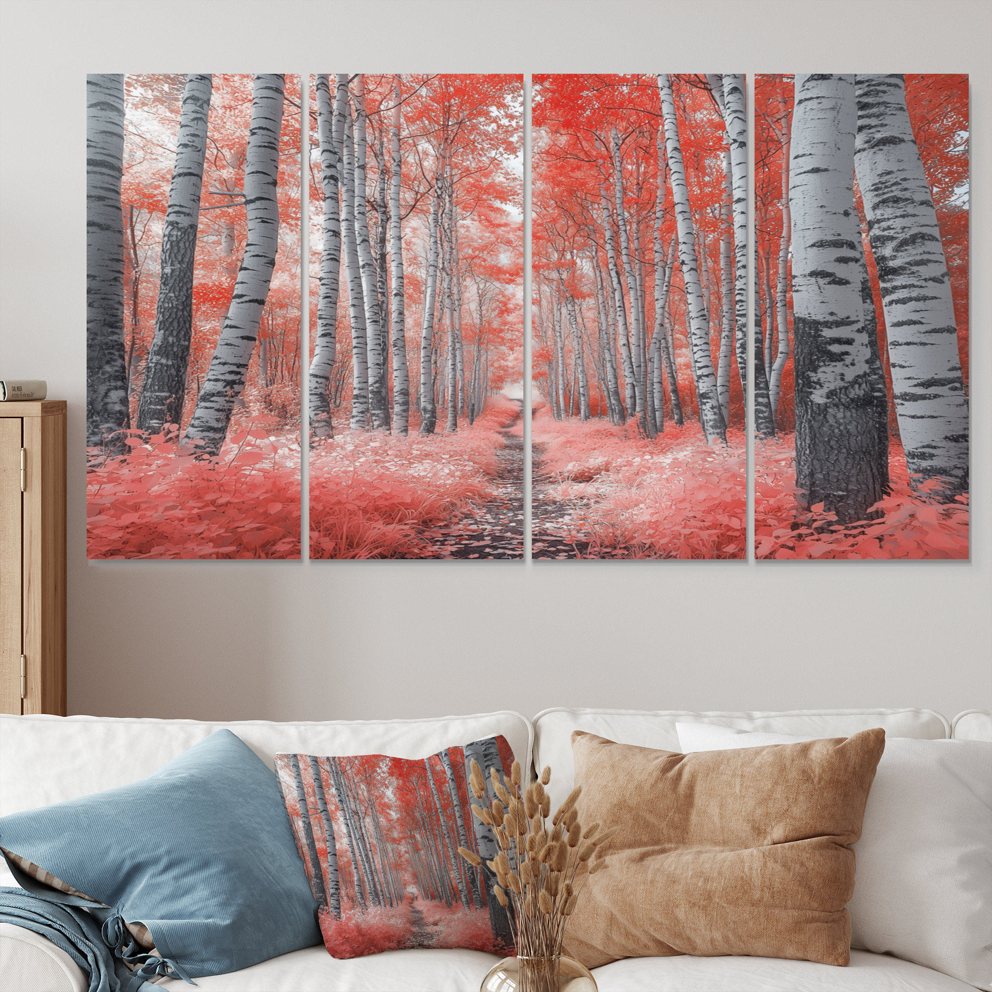 Millwood Pines Red Birch Trees Forest Path Panorama I - Forest Canvas ...