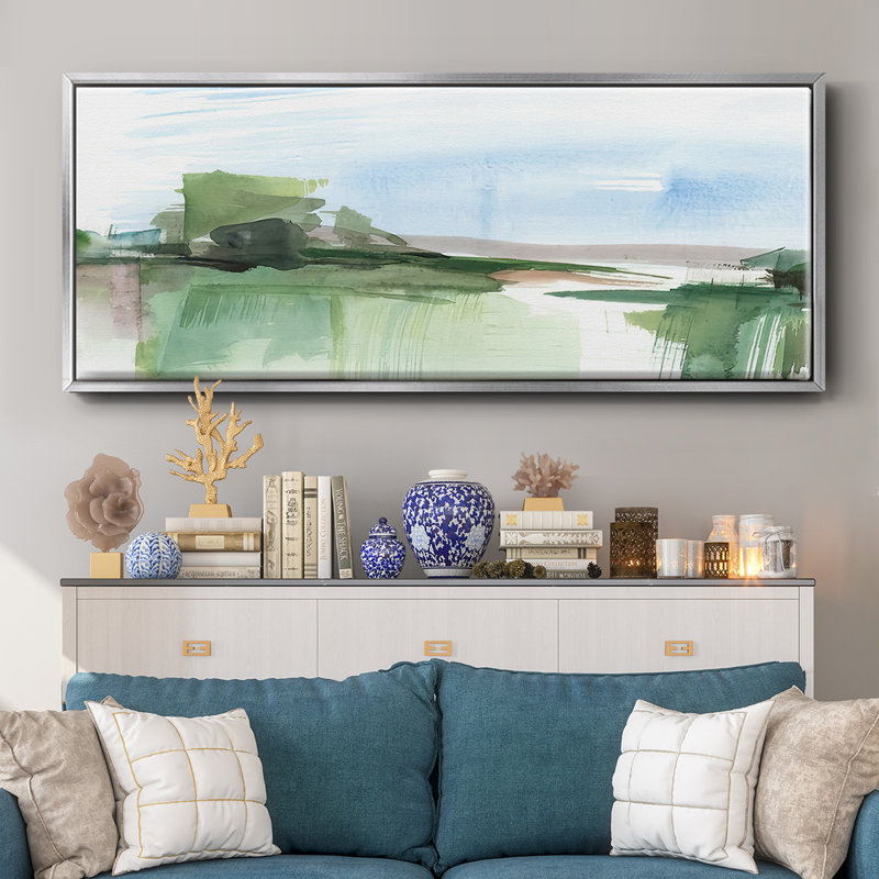 Abstract Wetland IV, reproduction d'art sur toile, H 12 po x l 30 po x P 1,5 po, Argent