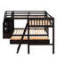 Lit superposé simple en L simple avec 3 tiroirs, échelle et escalier-1113223676