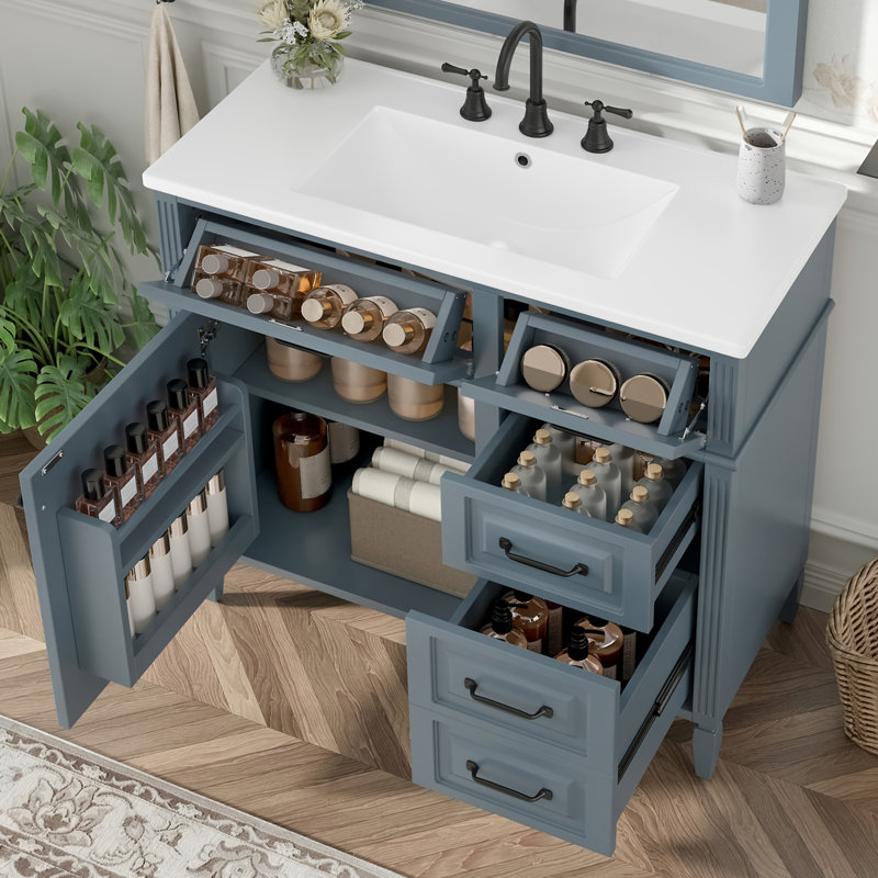 Meuble-lavabo 36 po avec comptoir en céramique, Bleu