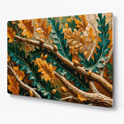 «Botanical Oak Leaves & Branches», art mural en métal brun