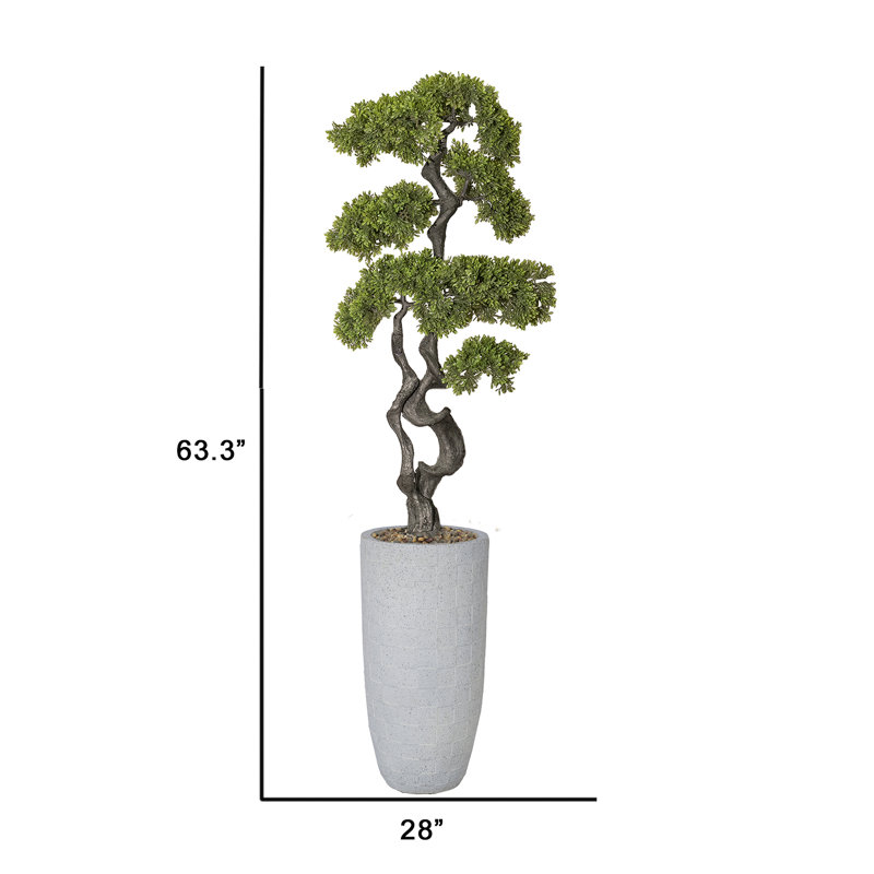 Bonsai artificiel 63,3 po dans un grand pot à carreaux beige parfait pour une utilisation intérieure et extérieure