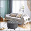 Repose-pieds rond avec repose-pieds en tissu et capitonnage à boutons Linen Touch
