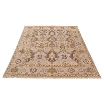 Tapis gris clair en laine noué à la main 7 pi 10 po x 9 pi 11 po Royal Oushak