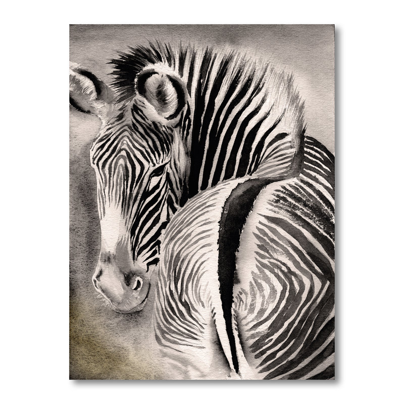 Zèbre avec rayures contrastantes noires et blanches IV - peinture sur toile, H 20 po x l 12 po, Toile tendue