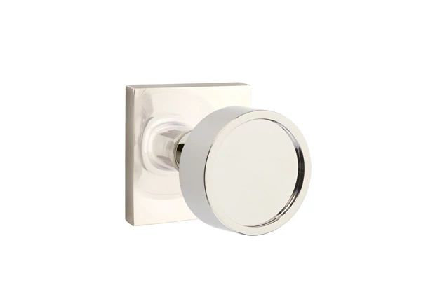 Ensemble de mortaise intérieure Emtek Passage avec rosette carrée et bouton Verve, Nickel poli
