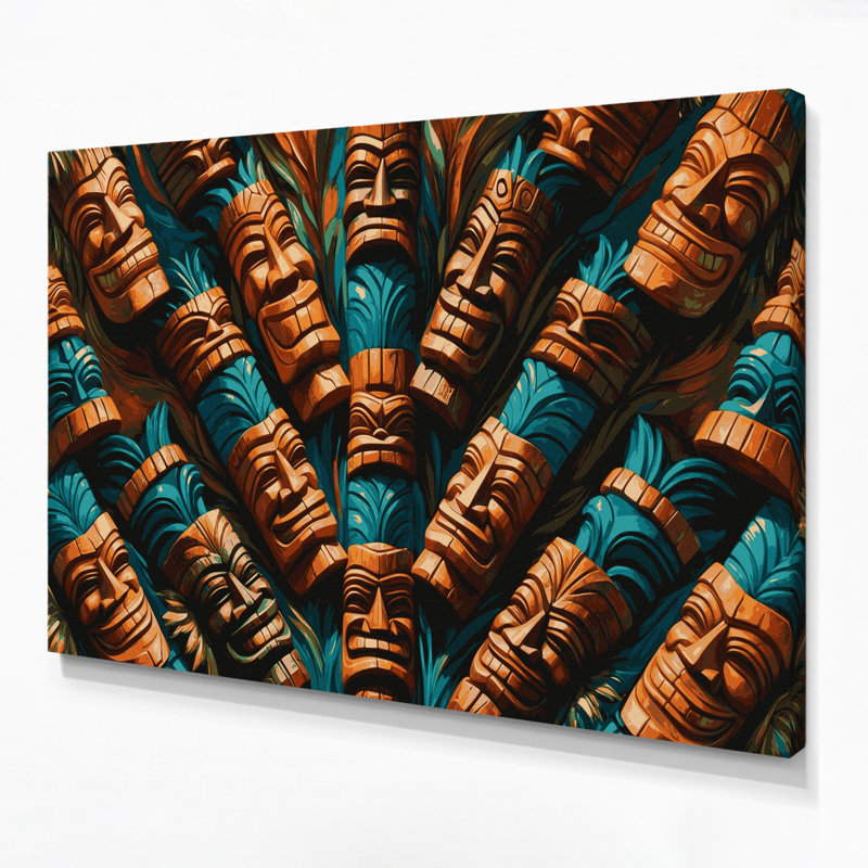 Tiki hawaïen, art mural sur toile brun, H 12 po x l 18 po