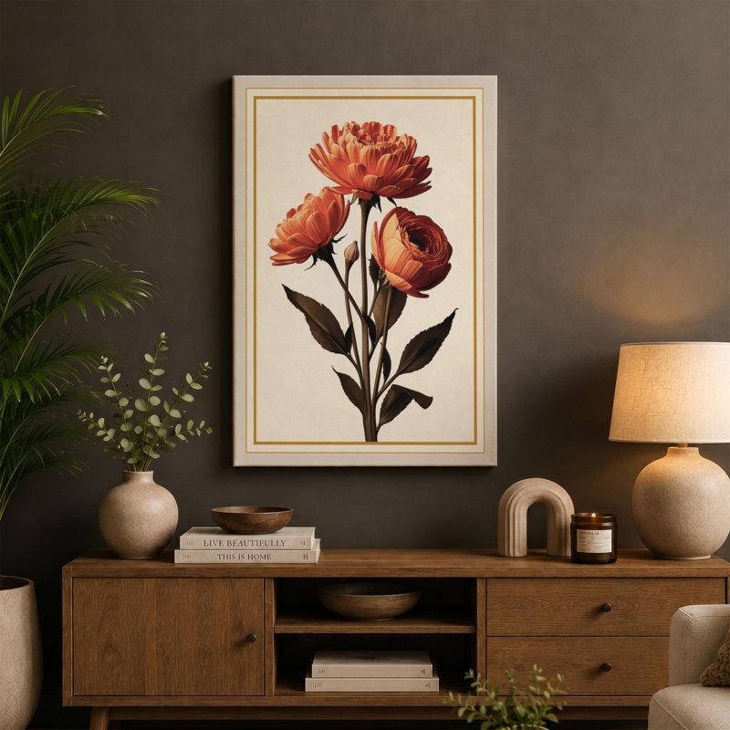 Carnation Studies Botanical - Wrapped Canvas, 24x16 - 61.0 x 40.6 cm, Teal Border