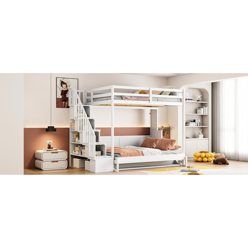 Lit blanc avec fonctionnement hydraulique et bureau sans effort - Lit superposé et lit mezzanine polyvalent, Blanc