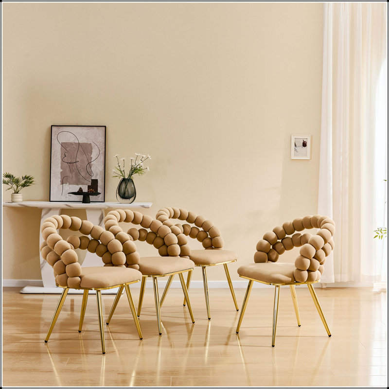 Chaise de salle à manger moderne en velours avec pieds dorés - ensemble de 2, Brown