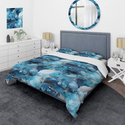 Marble Duvet Cover Set - Coastal Blue Elegant Marble Shore I