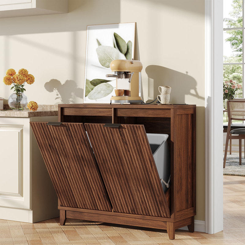 Armoire à poubelle double basculante avec contrôle des odeurs, Noyer