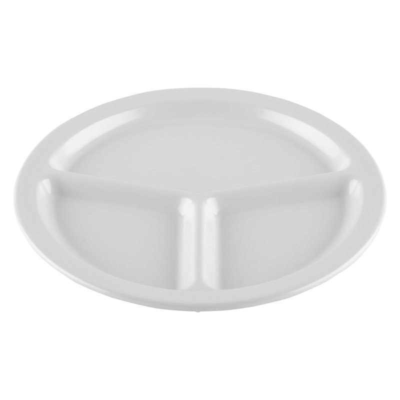Assiettes divisées en mélamine à 3 compartiments, 10 po, (ensemble de 12), Blanc