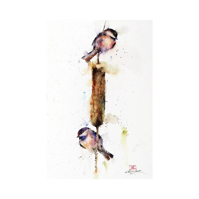«Cattail Conversation II» par Dean Crouser, reproduction d'art sur toile tendue, H 12 po x l 8 po x P 0,75 po