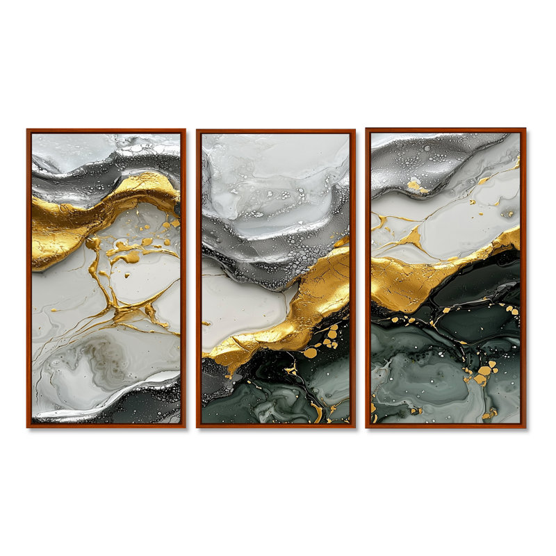 Tranquil Divide of Abstract, encre liquide II - ensemble de 3 encres liquides, H 32 po x l 48 po, Brun