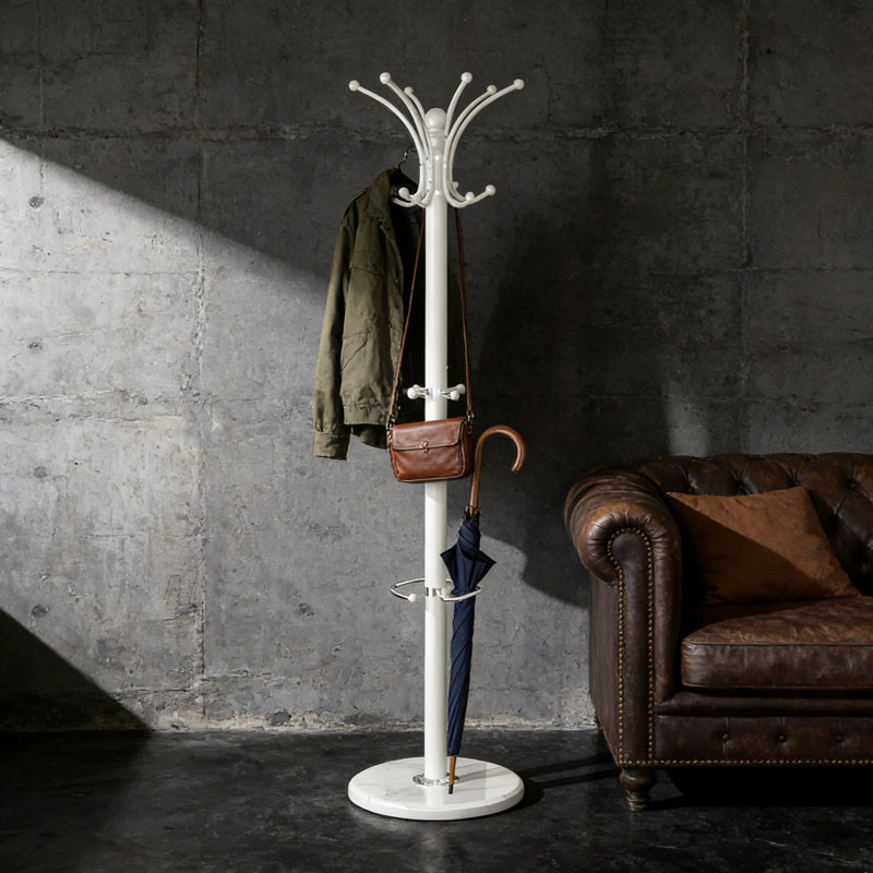 Freestanding Coat Rack With Marble Base And 16 Hooks, Heavy Duty Metal Clothes Tree With Umbrella Storage, Space-Saving Hall Tree For Jackets, Hats, Bags, And Entryway Organization