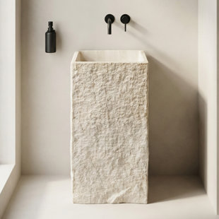 34" Tall Stone Resin Rectangular Pedestal Bathroom Sink With Inspection Port