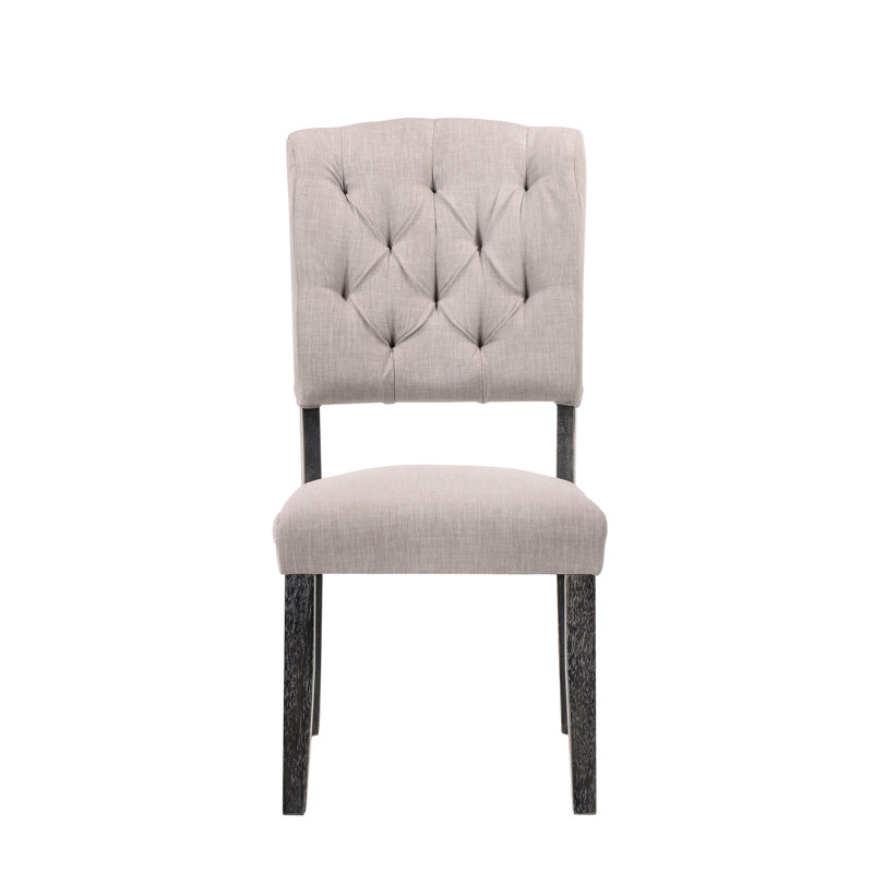Chaise d'appoint en chêne beige et gris (2) - transitionnel avec dossier en lin