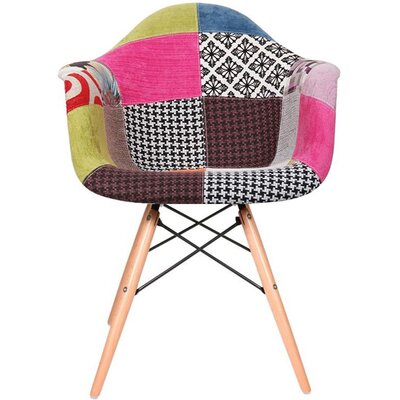 Upholstered Fabric Patchwork Multi Color Eiffel Wood Wooden Leg Dining Arm Chair Kitchen Bedroom -  Corrigan StudioÂ®, 86A78C4527A741B5BF1C6C833F21DA56