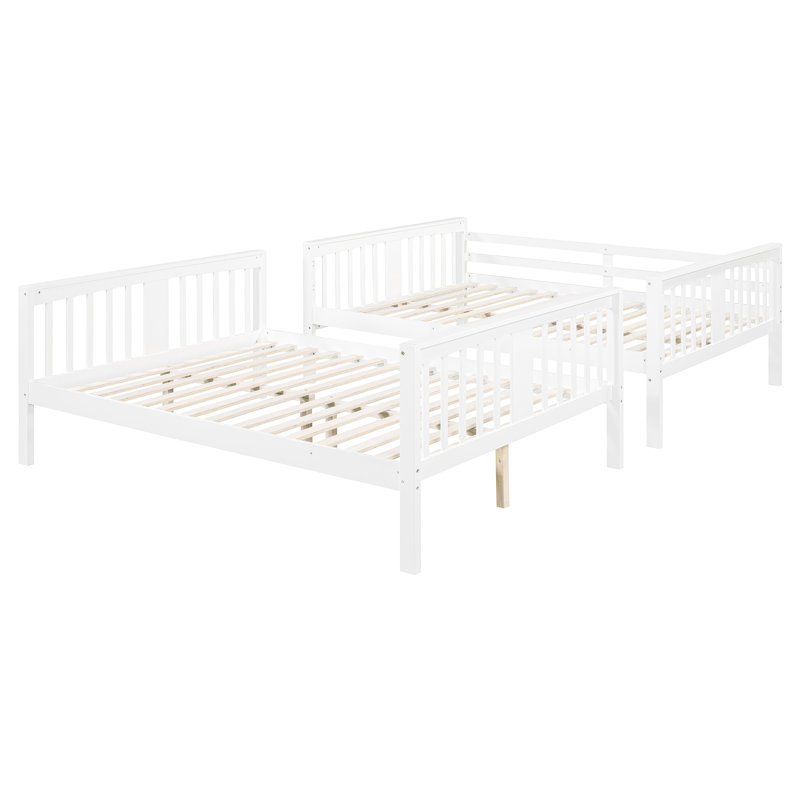 Lit superposé double au-dessus en blanc, conception en bois massif, pour l'accessibilité, garde-corps supérieur, tête de lit inférieure, lit blanc à configuration d'espace efficace, mélange de contreplaqué et de pin, longueur, soirée idéale