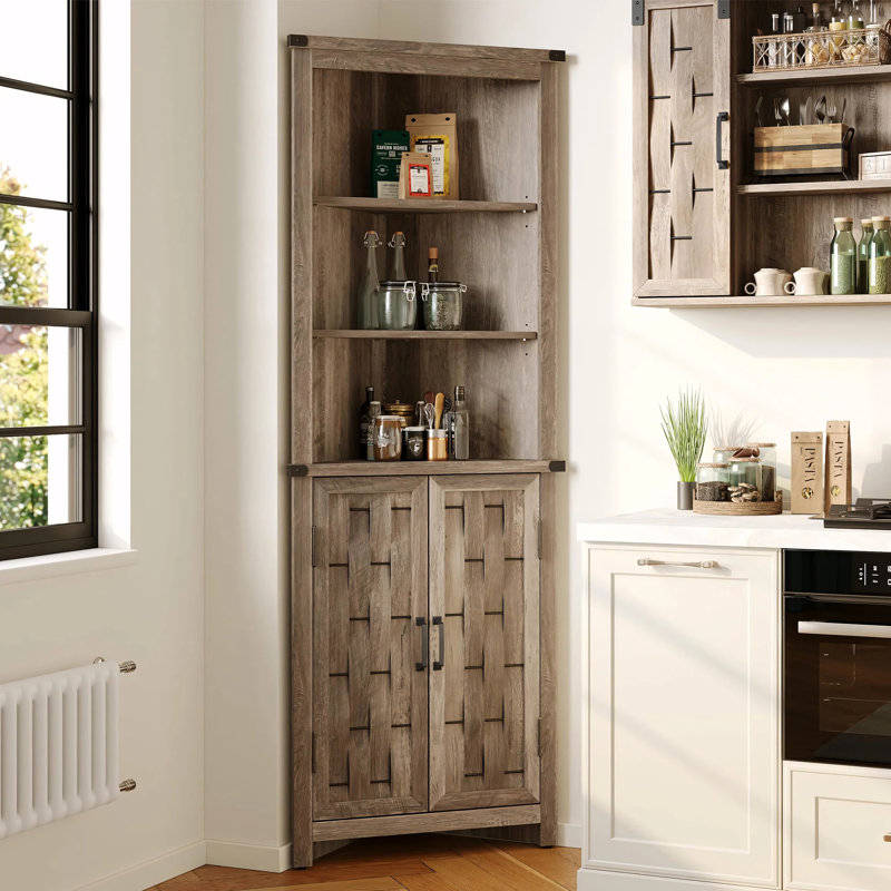Corner Bathroom Bookshelf Cabinet with Adjustable Shelves, Brown